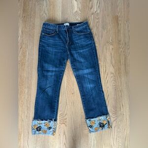 DRIFTWOOD - Colette Stretch Denim Embroidered Floral Cuffed Straight Leg Jeans